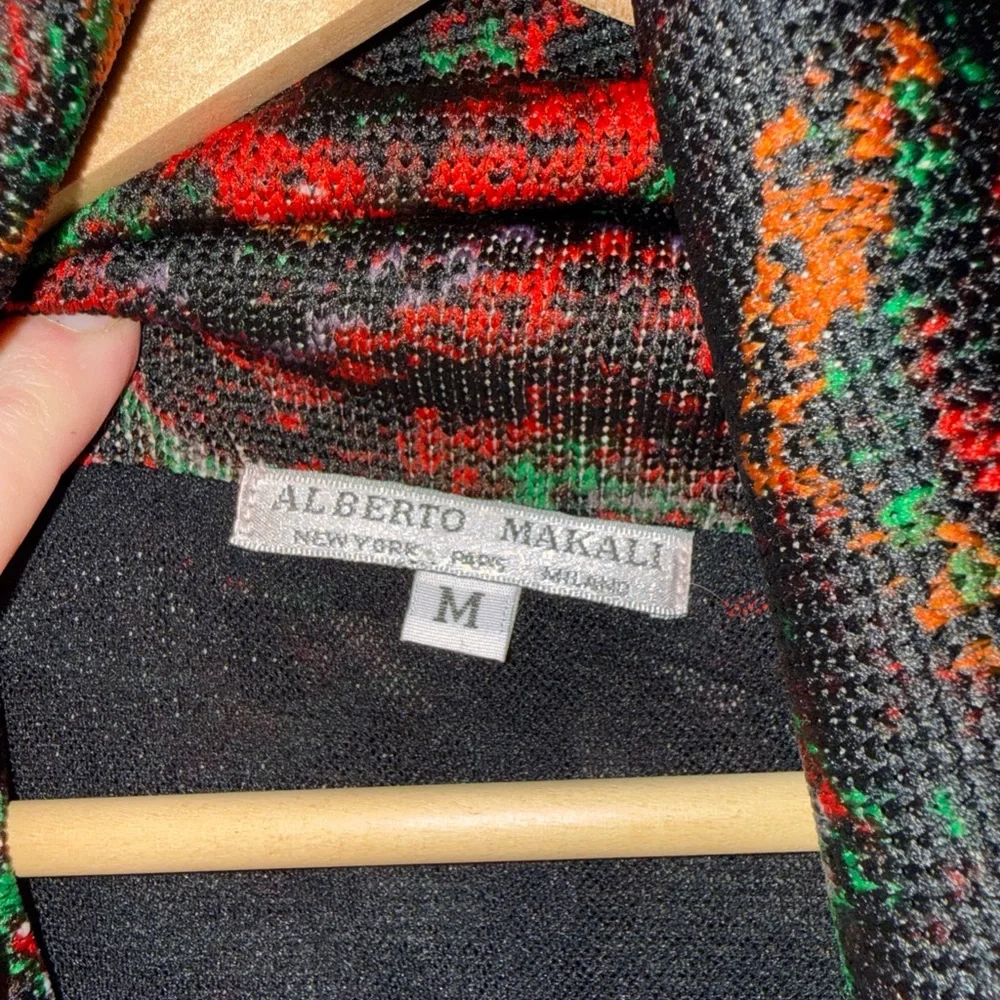alberto makali‎ Red Black Green Zig Zag Wool Blend Open Cardigan Medium